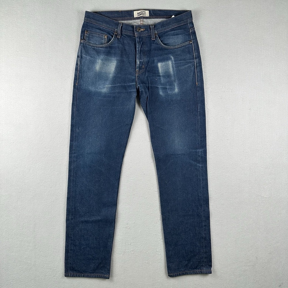 Naked And Famous Weird Guy Jeans Men's 34x33 Blue Natural Indigo Selvedge